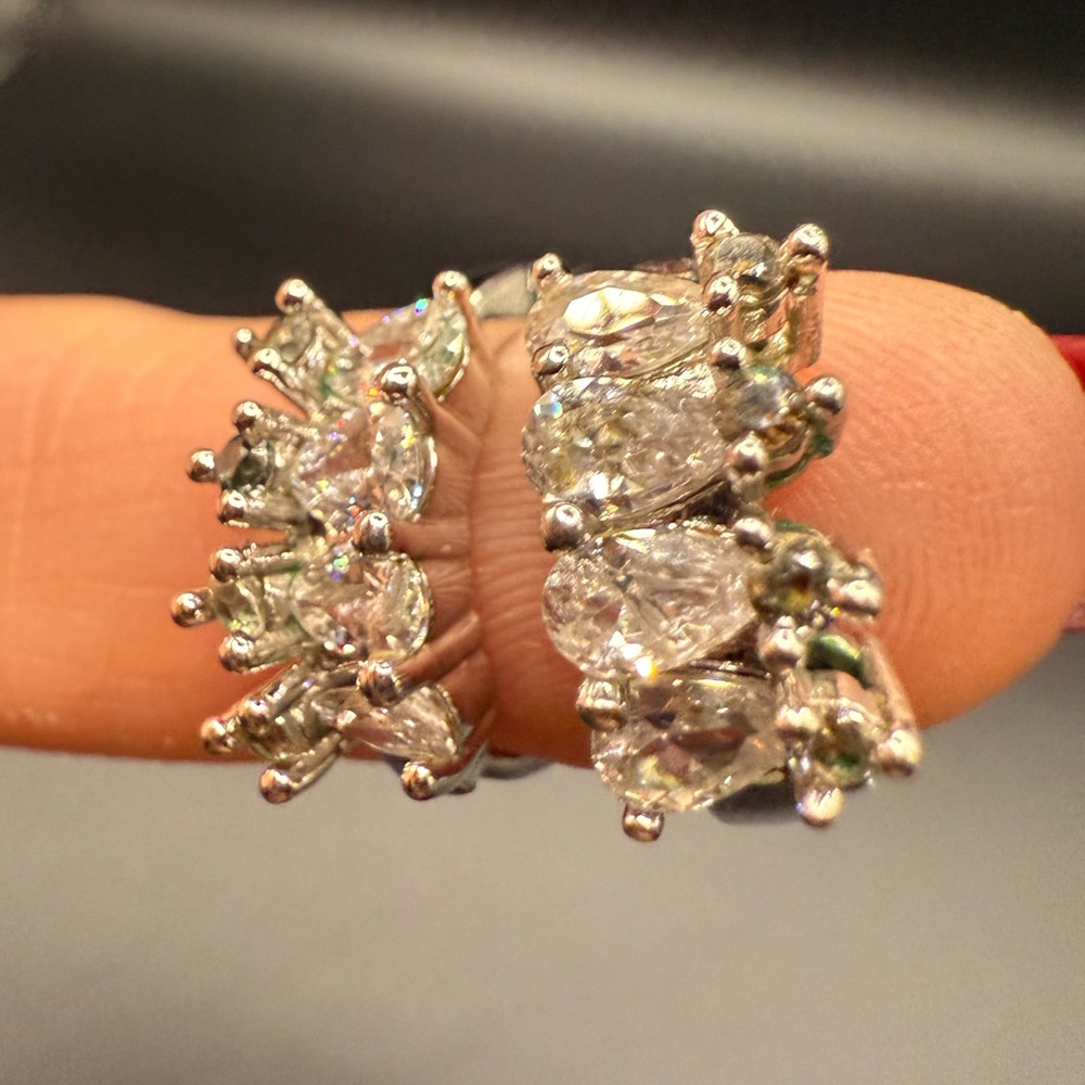 Cuff Hoop Style Silver Tone and Crystal Earrings Bridal Formal